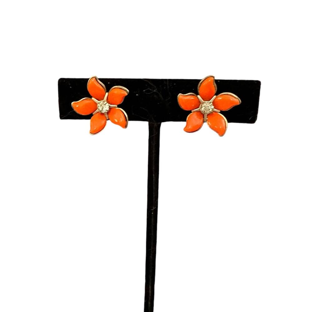 Vintage Cira 1950 - 1960 Orange Flower Screw Back Earrings